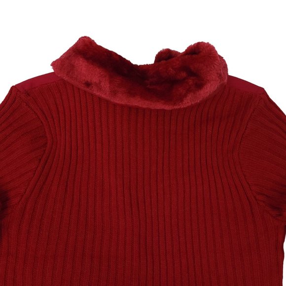 Creazioni Effeci Zip Quilted Sweater Jacket Womens M Red Faux Fur Collar NEW - Picture 14 of 16